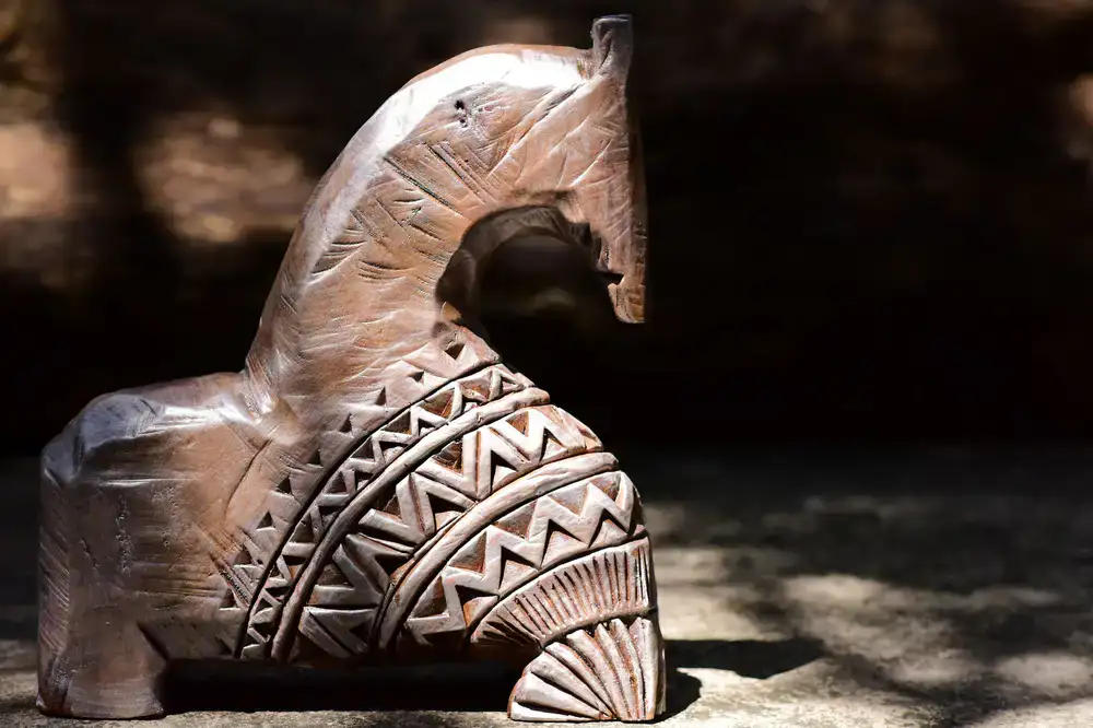 Large bespoke wooden rocking horse with carved details